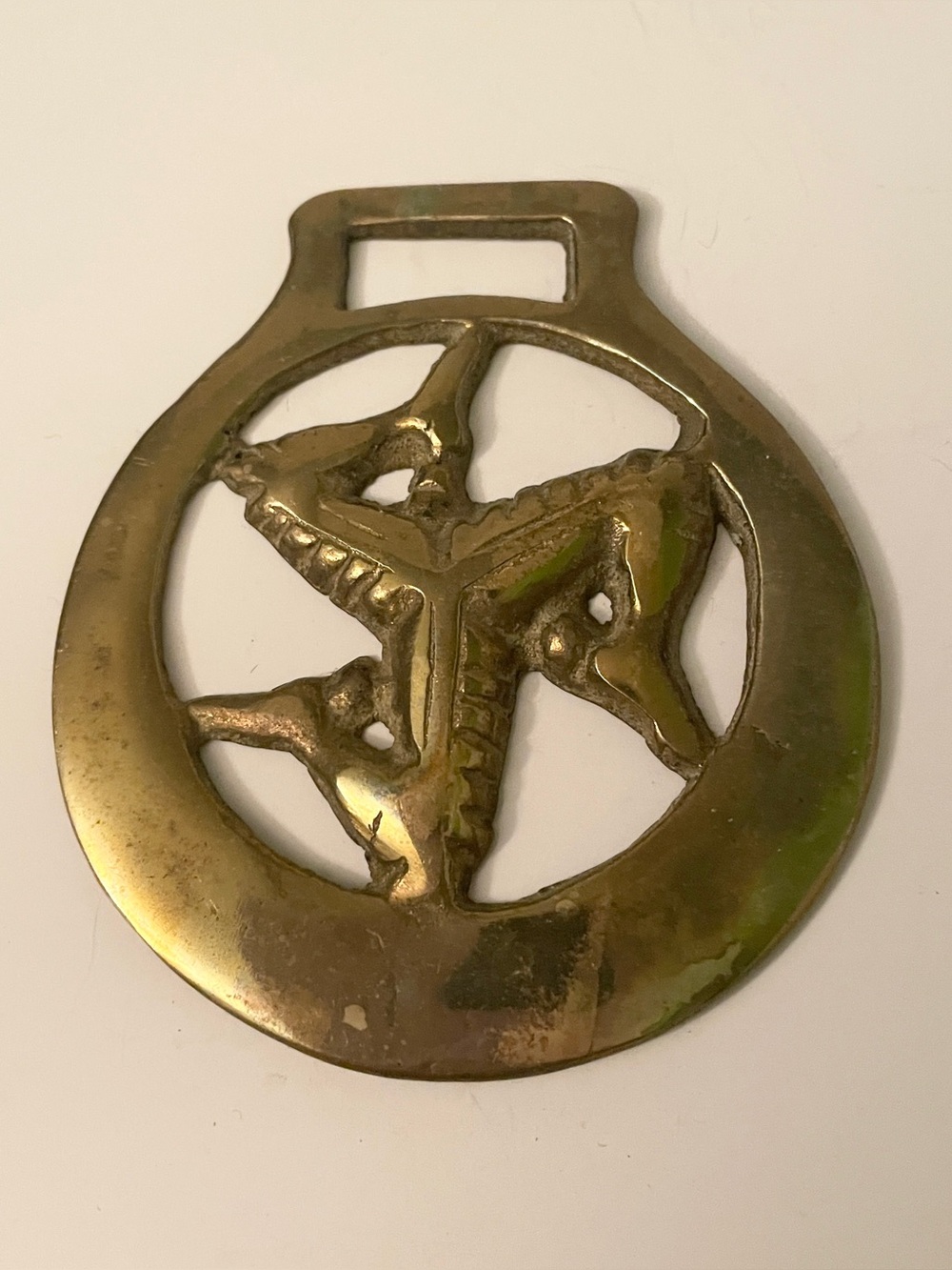 Vintage Brass Triskelion Horse Brass Hame Terret Ring Symbol Decor